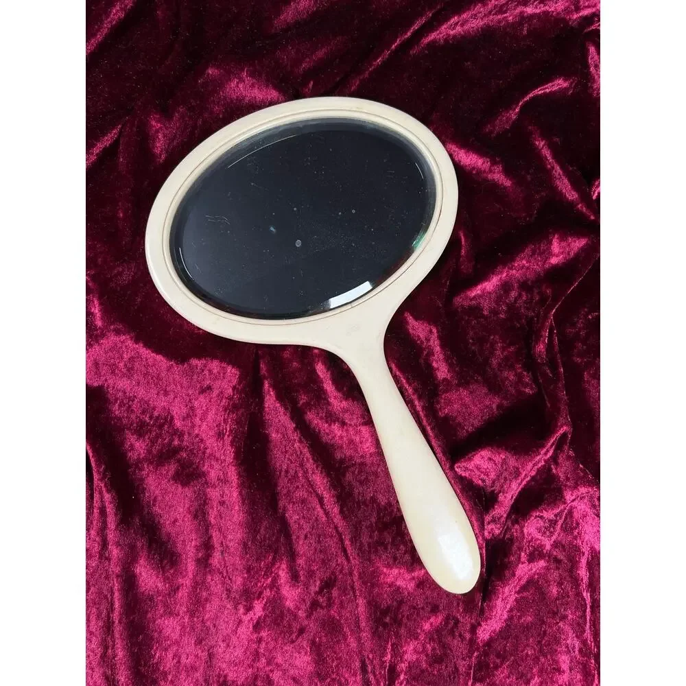 Vintage Celluloid Hand Mirror – French Ivory Beveled Glass Vanity Mirror